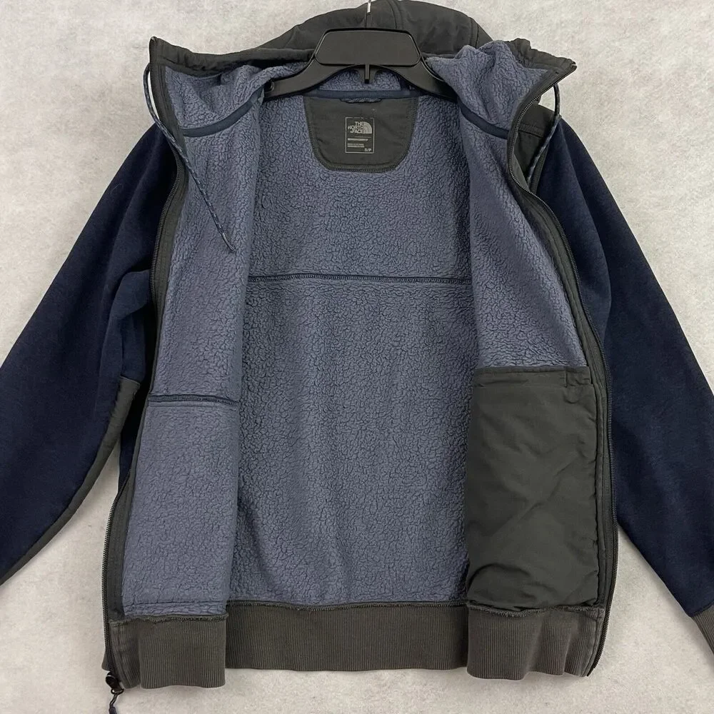 The North Face Hoodie Mens Small Navy Gray Tundra Fleece Softshell Sherpa Lined